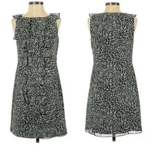 Adrianna Papell Dress Micro Floral Boat Neck Sleeveless Tiered Ruffled Tea Sz 4